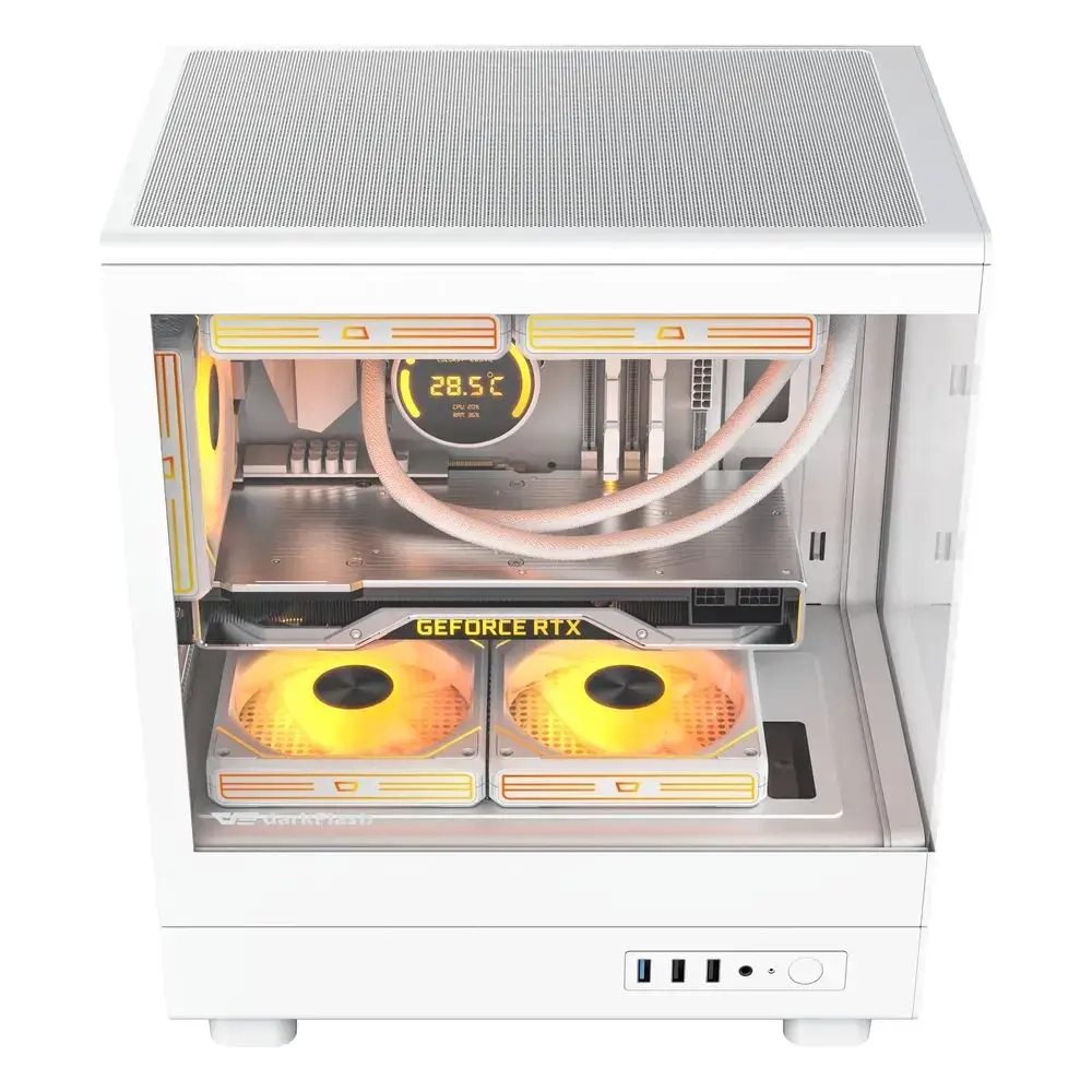 علبة ألعاب كمبيوتر DARKFLASH DB330M M-ATX PANORAMIC ROOM مع 3 مراوح ARGB - بيضاء