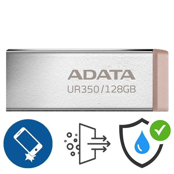 فلاشة USB ADATA UR350 سعة 128 جيجابايت - لون بيج (معدني)