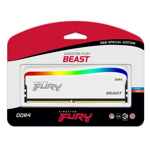 ذاكرة وصول عشوائي KINGSTON FURY BEAST سعة 16 جيجابايت وتردد 3600 ميجاهرتز DDR4 RGB - إصدار خاص باللون الأبيض