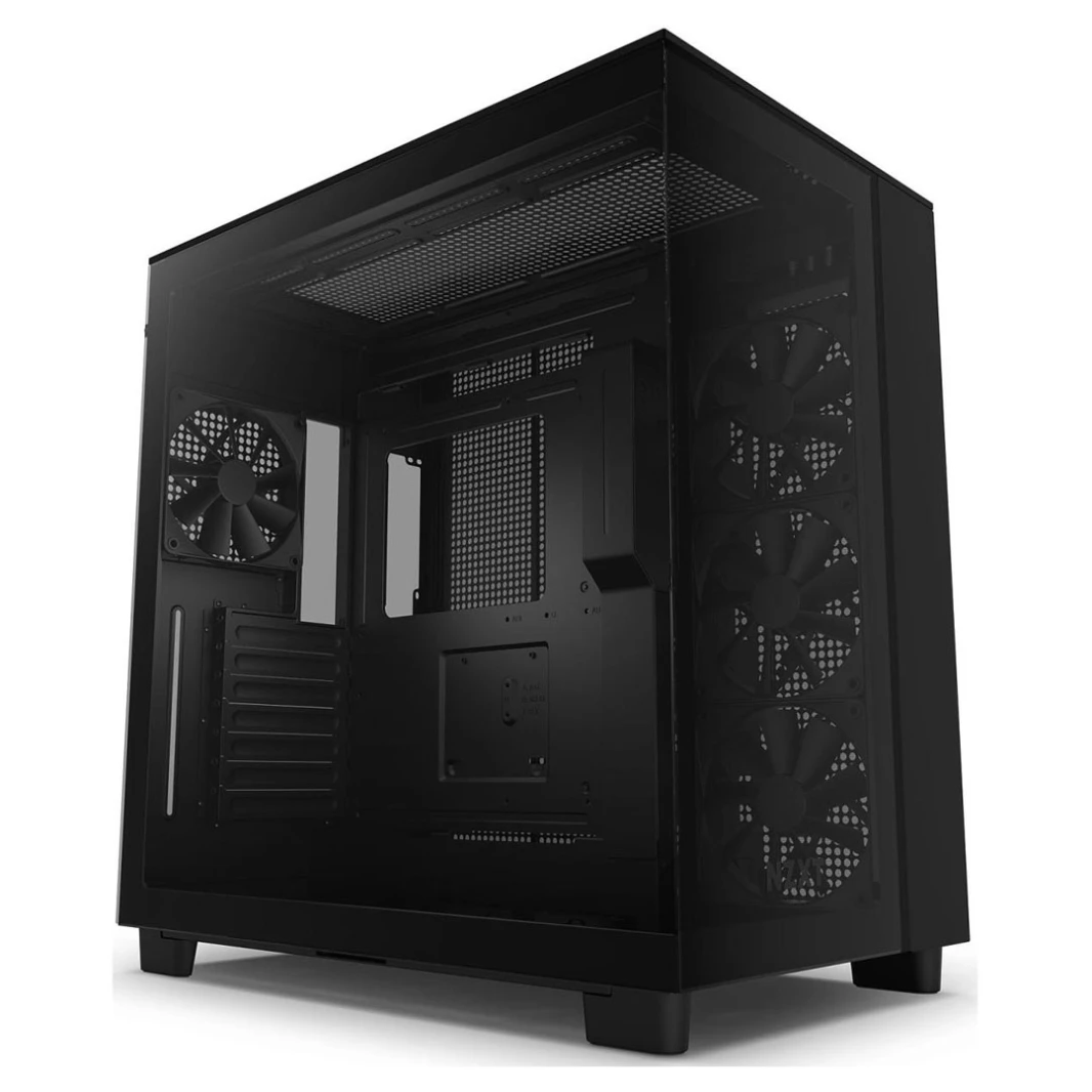 NZXT H9 Flow علبة ألعاب زجاجية مقواة ذات حجرتين مثقوبتين متوسطة الحجم - لون أسود مميز