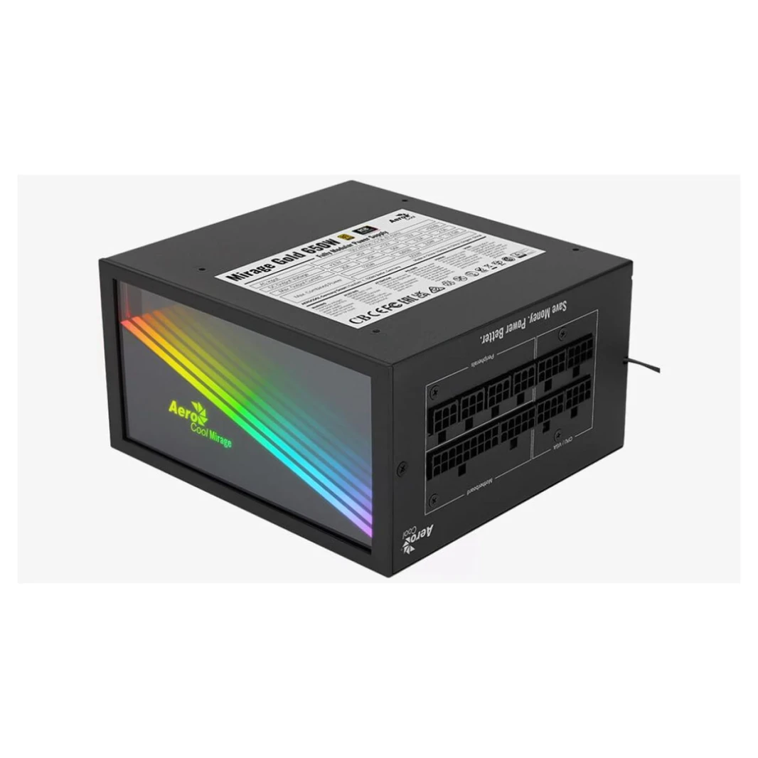 AeroCool Mirage Gold 650W: مزود طاقة 80 Plus Gold كامل الوحدات مع تصميم ARGB أنيق ومرآة لا متناهية