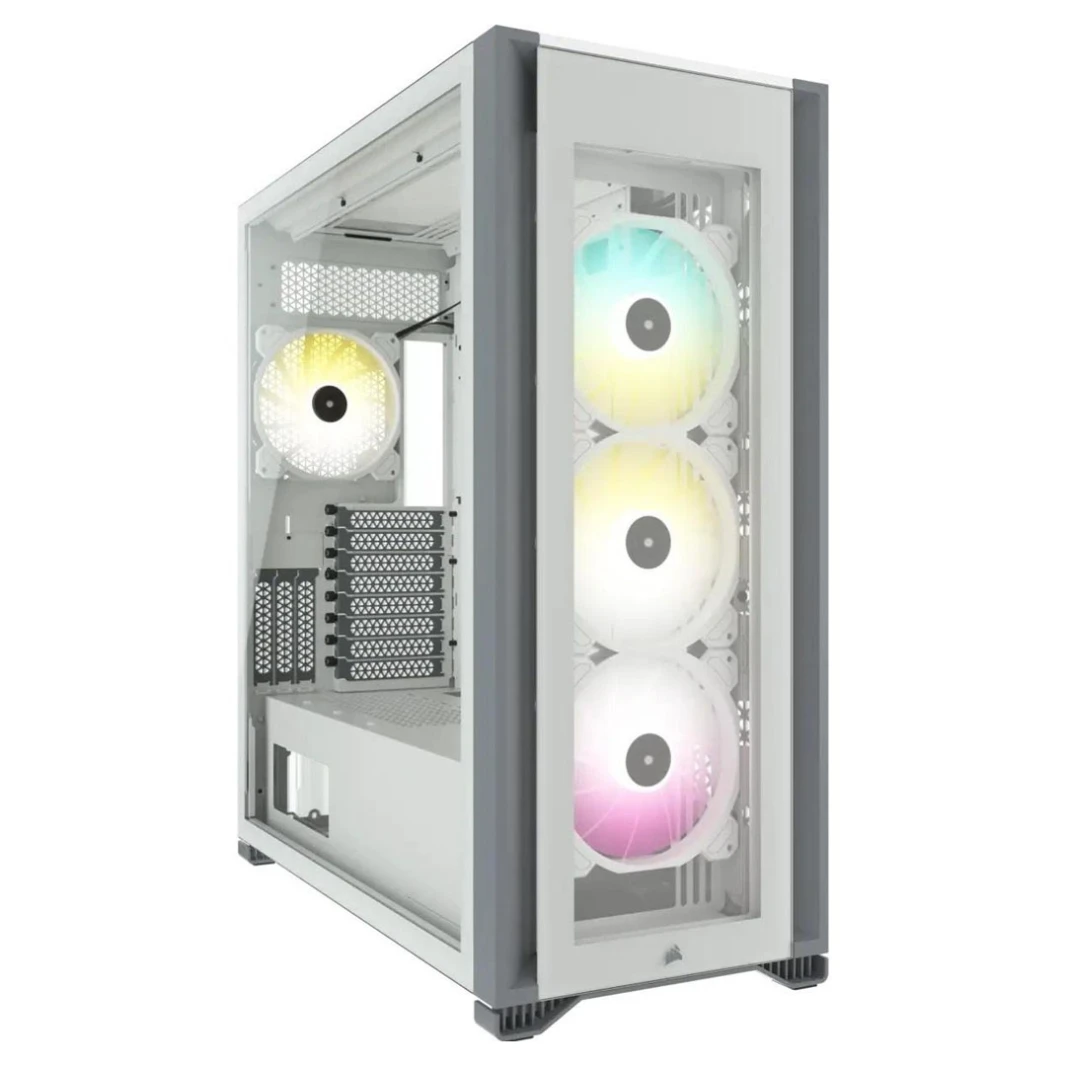 علبة ألعاب Corsair iCUE 7000X RGB كاملة الحجم من الزجاج المقوى ATX - أناقة بيضاء مع مراوح RGB ذكية