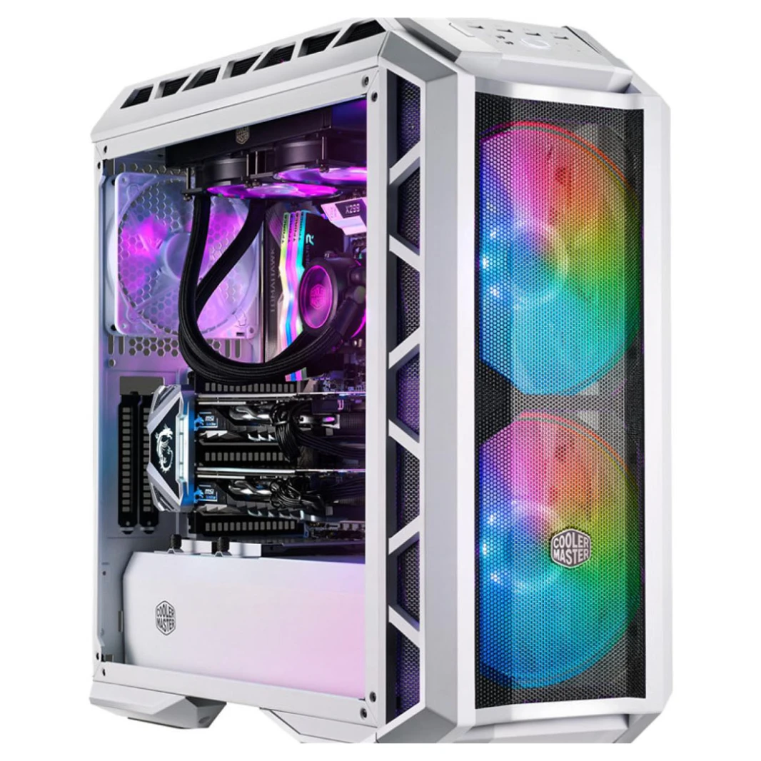 علبة ألعاب COOLERMASTER H500P Mesh White ARGB Mid Tower من الزجاج المقوى - تبريد شبكي مع ARGB