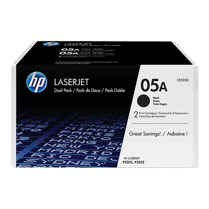 خرطوشة حبر HP 05A الأصلية باللون الأسود (CE505D) عبوتان
