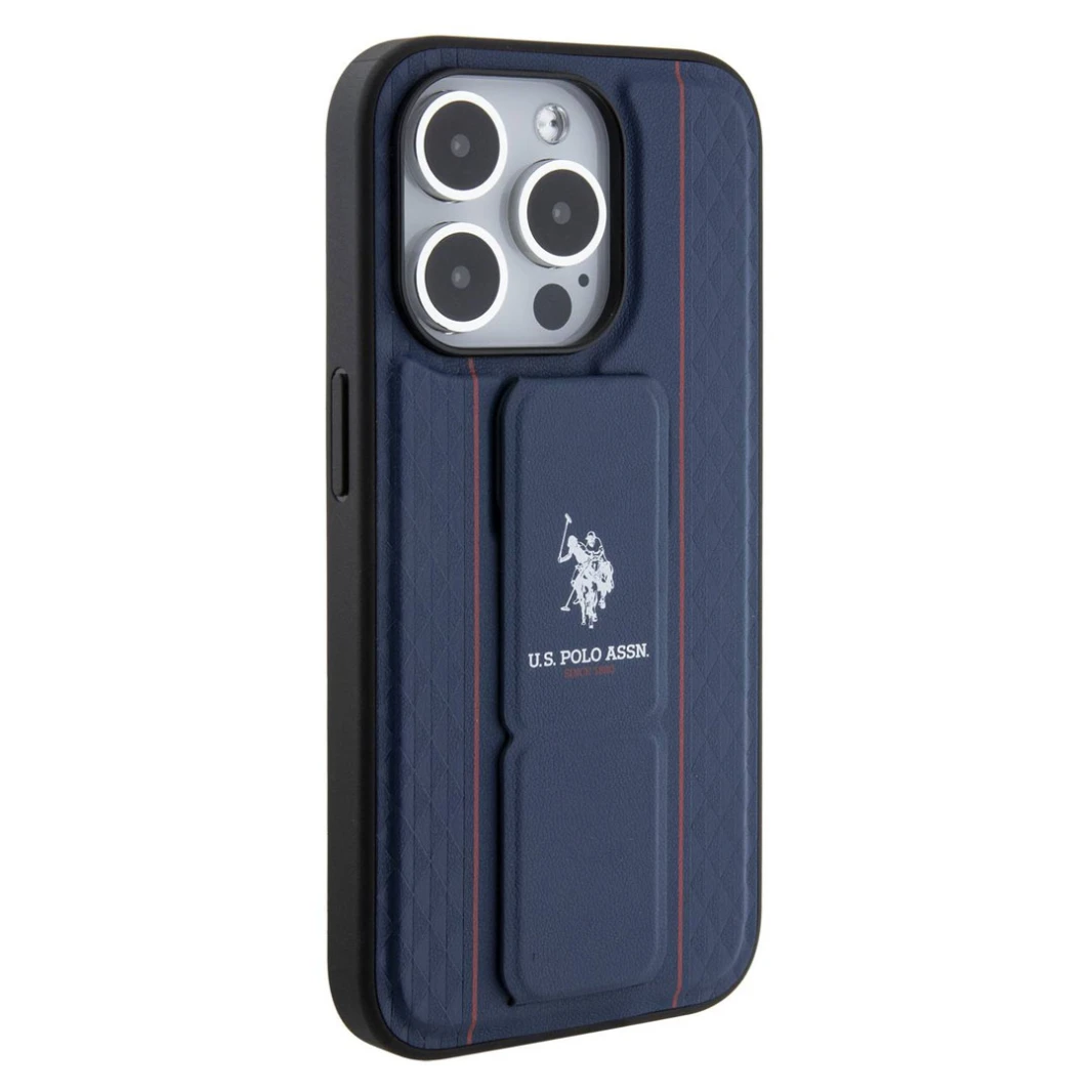 حافظة بمقبض من الجلد الصناعي من U.S. Polo Assn بتصميم محكم لسلسلة iPhone 15