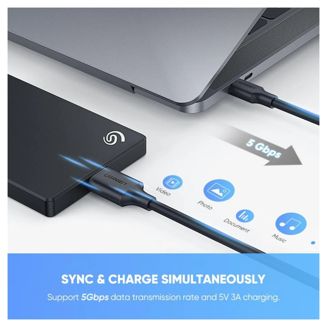 كابل UGREEN US312 USB C إلى Micro - B 3.0 - كابل USB C إلى Micro - B 3.0 لتوفير اتصال مريح