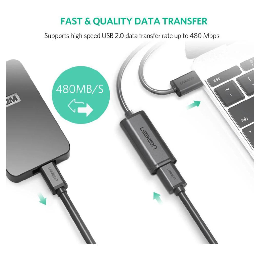 كابل تمديد USB 2.0 نشط من UGREEN US103 - 1 متر - كابل تمديد USB 2.0 نشط قصير للتركيبات المدمجة
