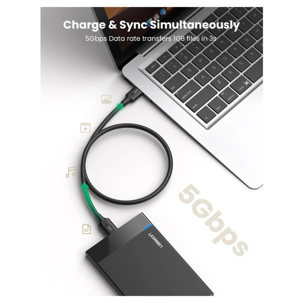 كابل UGREEN US130 Micro USB 3.0 إلى USB - A للقرص الصلب - 1 متر - كابل Micro USB 3.0 بطول قياسي لتوصيل القرص الصلب