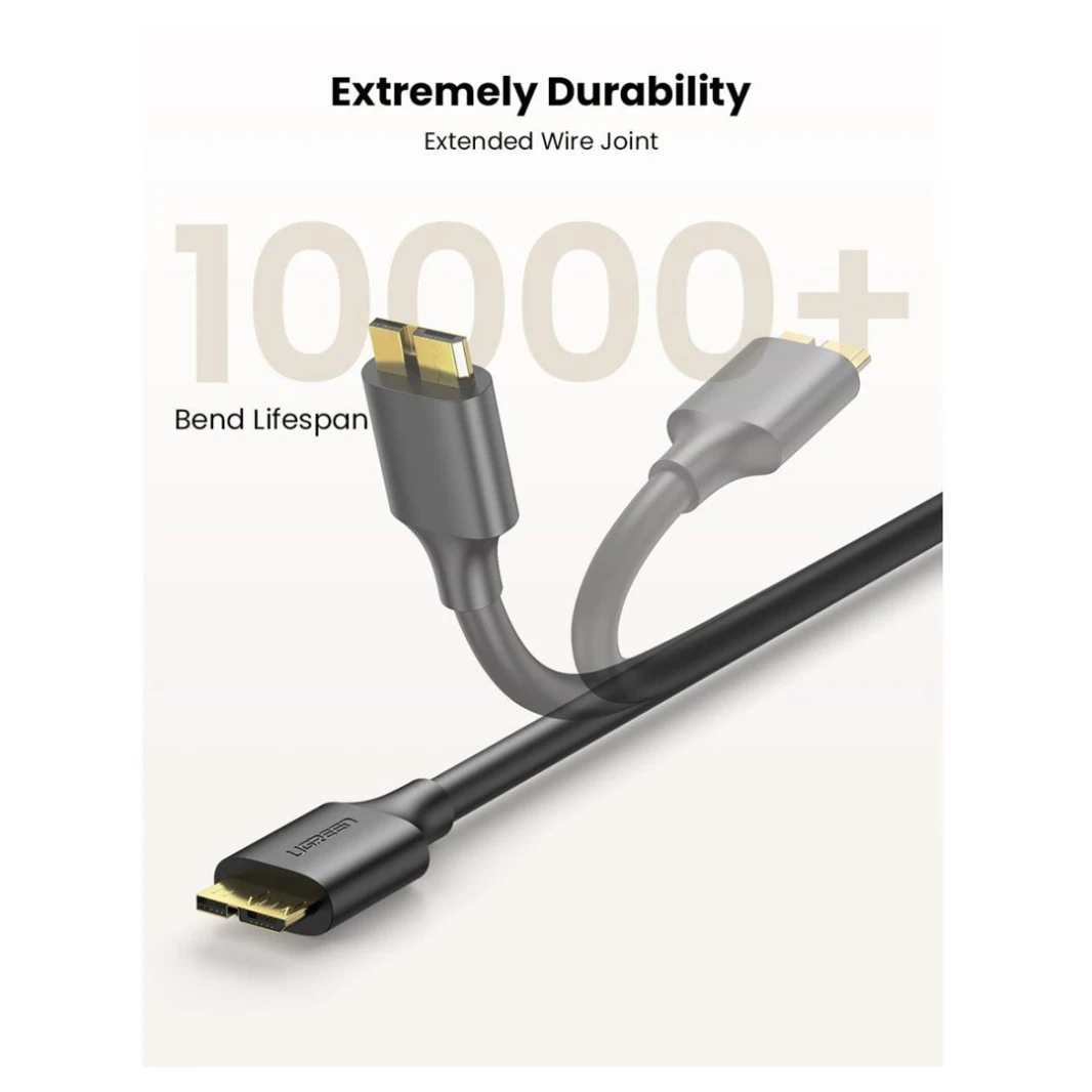 كابل UGREEN US130 Micro USB 3.0 إلى USB - A للقرص الصلب - 1 متر - كابل Micro USB 3.0 بطول قياسي لتوصيل القرص الصلب