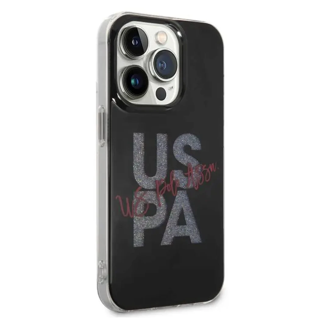 جراب صلب مطبوع عليه شعار IML Glitter Script من U.S. Polo Assn. لهاتف iPhone 15