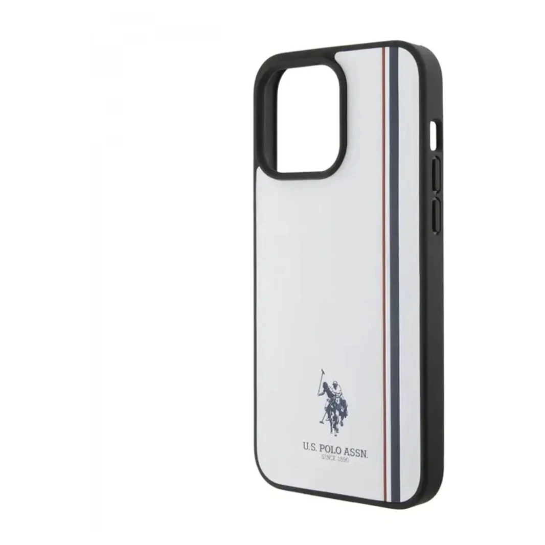 جراب جلدي من U.S. Polo Assn. مع خط ثلاثي الألوان DH لهاتف iPhone 15 - تصميم أنيق وحماية فائقة
