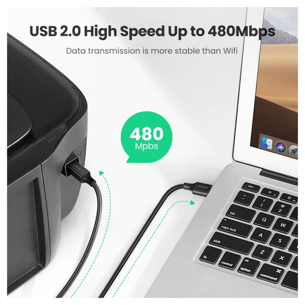 كابل الطابعة والماسح الضوئي UGREEN US135 USB 2.0 - 3 متر - كابل USB 2.0 بطول قياسي لتوصيل الطابعة والماسح الضوئي