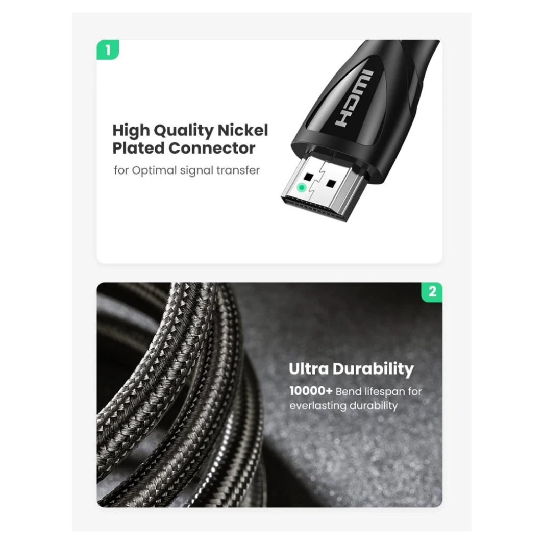 UGREEN HD140 8K Ultra HD HDMI 2.1 Cable - 3M - High - Quality 8K Ultra HD HDMI 2.1 Cable for Superior Audio and Video Transmission