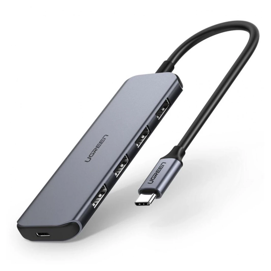 موزع USB3.0 من UGREEN Type C مزود بـ 4 منافذ مع مصدر طاقة Micro USB (CM219) - موزع USB صغير الحجم مزود بمصدر طاقة Micro USB