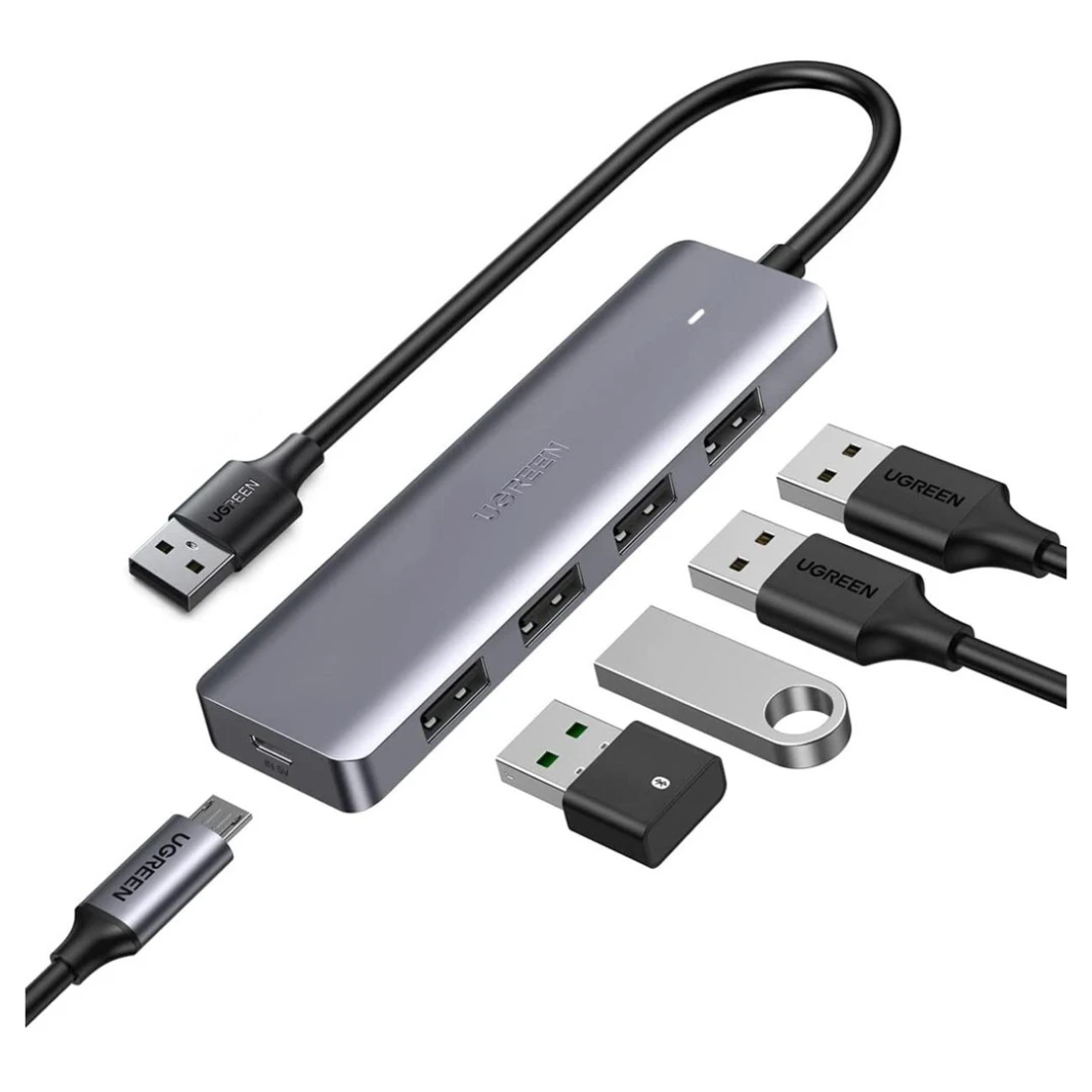 موزع USB 3.0 من UGREEN مزود بـ 4 منافذ مع مصدر طاقة Micro USB (CM219) - موزع USB مزود بمصدر طاقة Micro USB