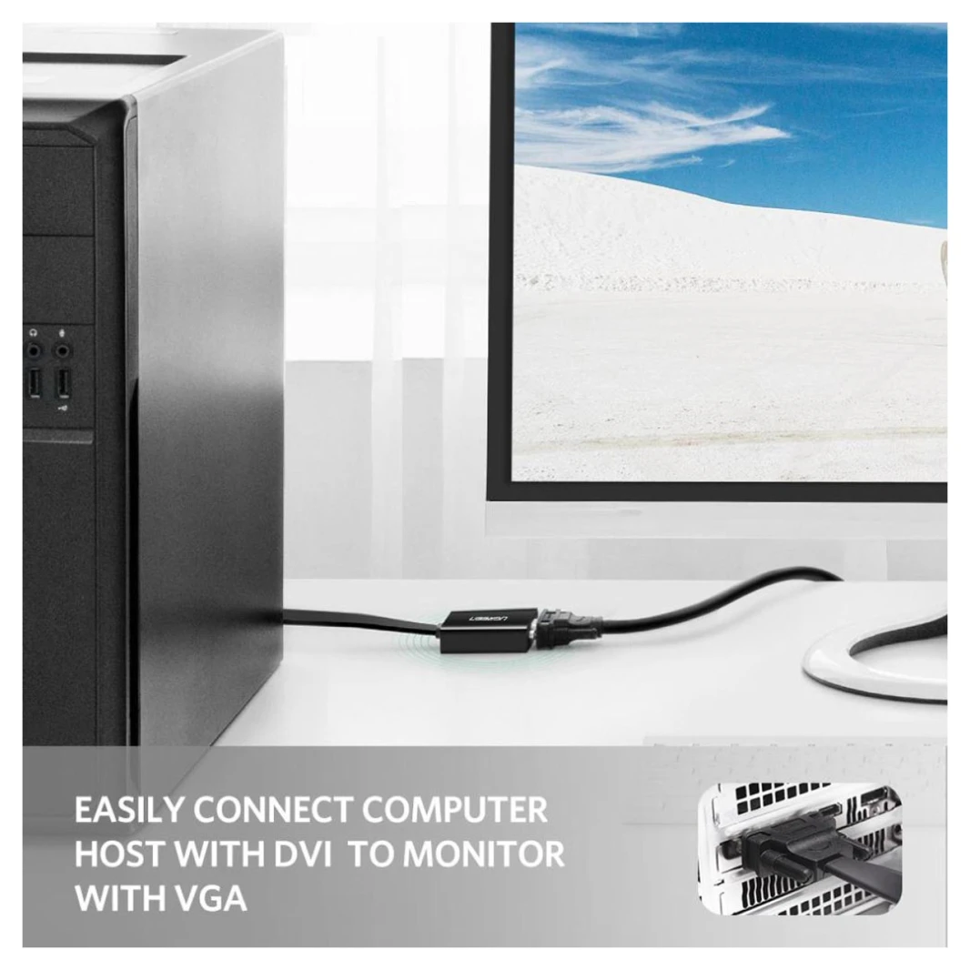كابل مسطح من UGREEN DVI-D 24+1 إلى VGA (MM108) - اتصال DVI إلى VGA بتصميم مسطح