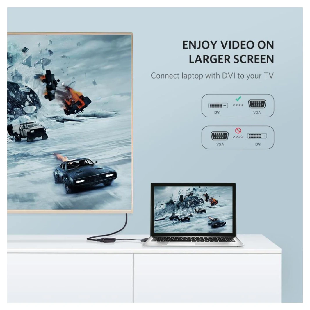 كابل مسطح من UGREEN DVI-D 24+1 إلى VGA (MM108) - اتصال DVI إلى VGA بتصميم مسطح