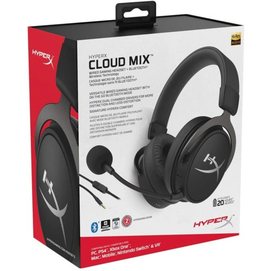 سماعة رأس سلكية للألعاب HyperX Cloud MIX + بلوتوث، Game and Go، ميكروفون قابل للفصل، خفيفة الوزن، متوافقة مع منصات متعددة - أسود