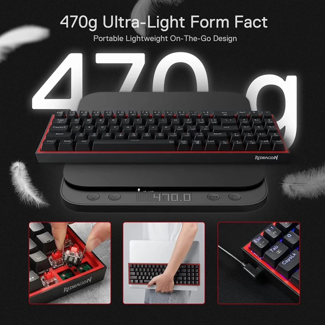 لوحة مفاتيح ألعاب Redragon K628 Pollux 75% سلكية RGB 78 مفتاحًا مع مقبس تبديل ساخن بنسبة 100% - مفتاح أحمر