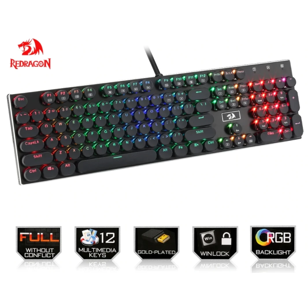 لوحة مفاتيح Redragon K556 RGB LED ذات الإضاءة الخلفية الميكانيكية للألعاب من الألومنيوم