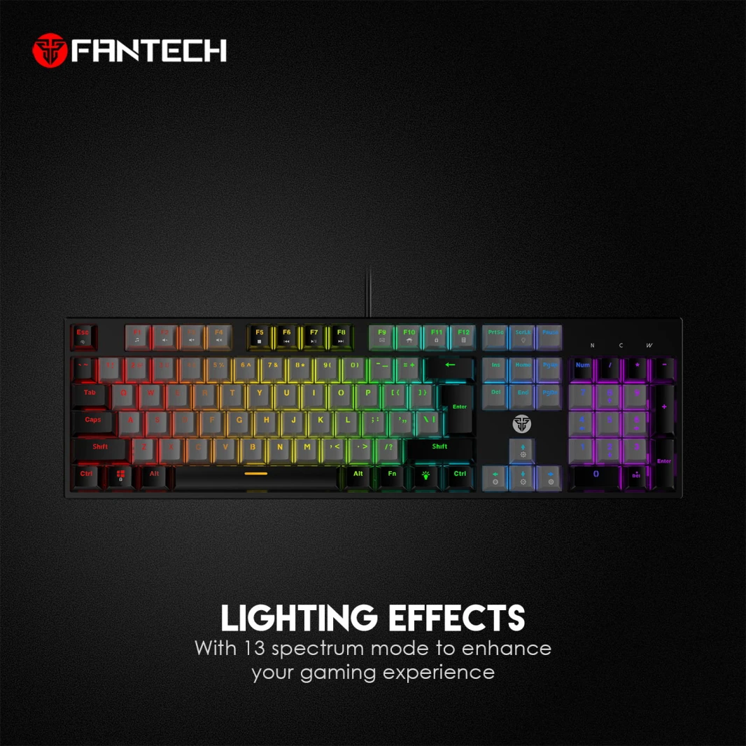 لوحة مفاتيح ميكانيكية FANTECH ATOM MK886 باللون الأسود العربي RGB بمفتاح أحمر