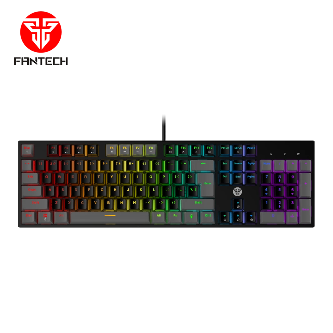لوحة مفاتيح ميكانيكية FANTECH ATOM MK886 باللون الأسود العربي RGB بمفتاح أحمر