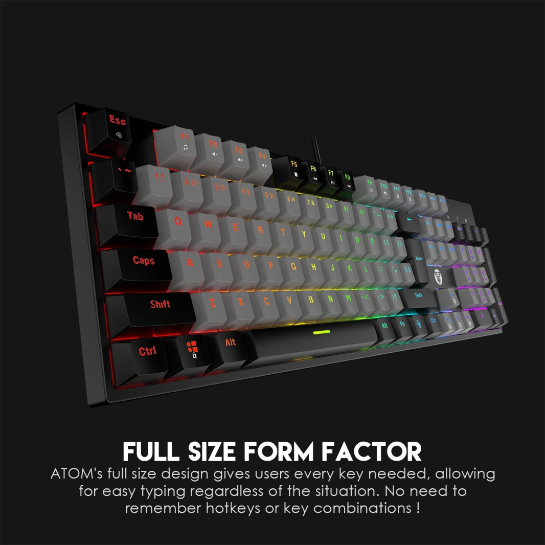لوحة مفاتيح ميكانيكية FANTECH ATOM MK886 باللون الأسود العربي RGB بمفتاح أحمر