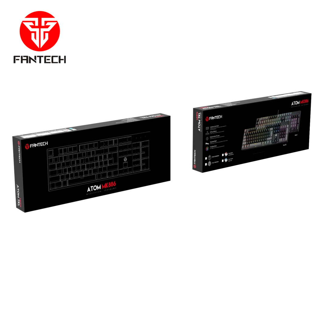 لوحة مفاتيح ميكانيكية FANTECH ATOM MK886 باللون الأسود العربي RGB بمفتاح أحمر