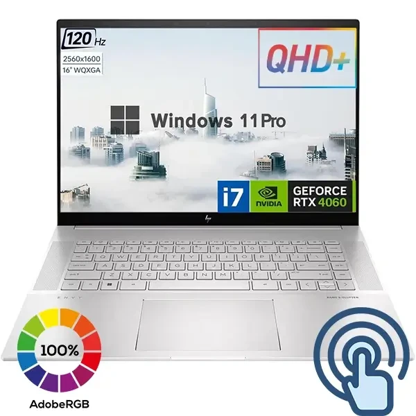 لاب توب HP Envy 16-H1053DX - معالج Intel Core i7-13700H من الجيل الثالث - GeForce RTX 4060 سعة 8 جيجابايت - شاشة تعمل باللمس WQXGA IPS 2.5K بمعدل تحديث 120 هرتز مقاس 16 بوصة