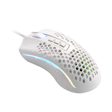 ماوس ألعاب Redragon M808 Storm White خفيف الوزن RGB، 85 جرامًا، هيكل قرص العسل فائق الخفة - مستشعر بصري 12400 نقطة في البوصة