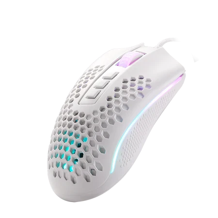 ماوس ألعاب Redragon M808 Storm White خفيف الوزن RGB، 85 جرامًا، هيكل قرص العسل فائق الخفة - مستشعر بصري 12400 نقطة في البوصة