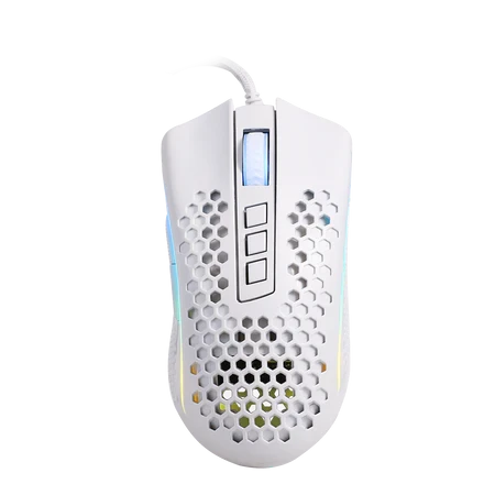 ماوس ألعاب Redragon M808 Storm White خفيف الوزن RGB، 85 جرامًا، هيكل قرص العسل فائق الخفة - مستشعر بصري 12400 نقطة في البوصة