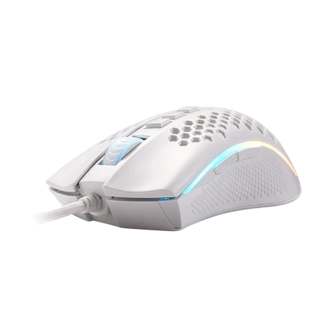 ماوس ألعاب Redragon M808 Storm White خفيف الوزن RGB، 85 جرامًا، هيكل قرص العسل فائق الخفة - مستشعر بصري 12400 نقطة في البوصة