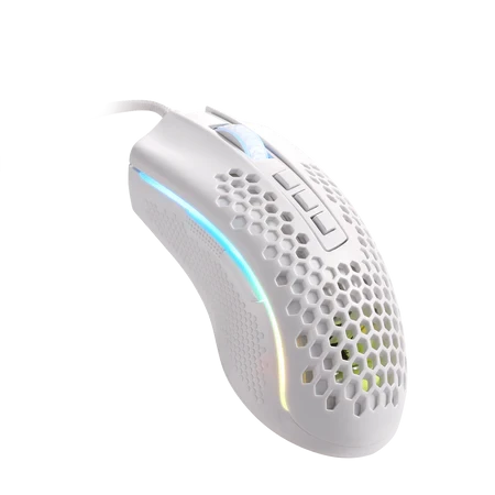 ماوس ألعاب Redragon M808 Storm White خفيف الوزن RGB، 85 جرامًا، هيكل قرص العسل فائق الخفة - مستشعر بصري 12400 نقطة في البوصة