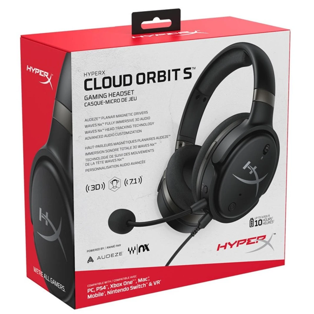 سماعة رأس سلكية HyperX Cloud Orbit S للألعاب باللون الأسود مع محرك مغناطيسي كبير من Audeze، صوت ثلاثي الأبعاد، 7.1، تتبع رأس Waves Nx، ميكروفون قابل للفصل لإلغاء الضوضاء للكمبيوتر الشخصي، Xbox، PS4، M