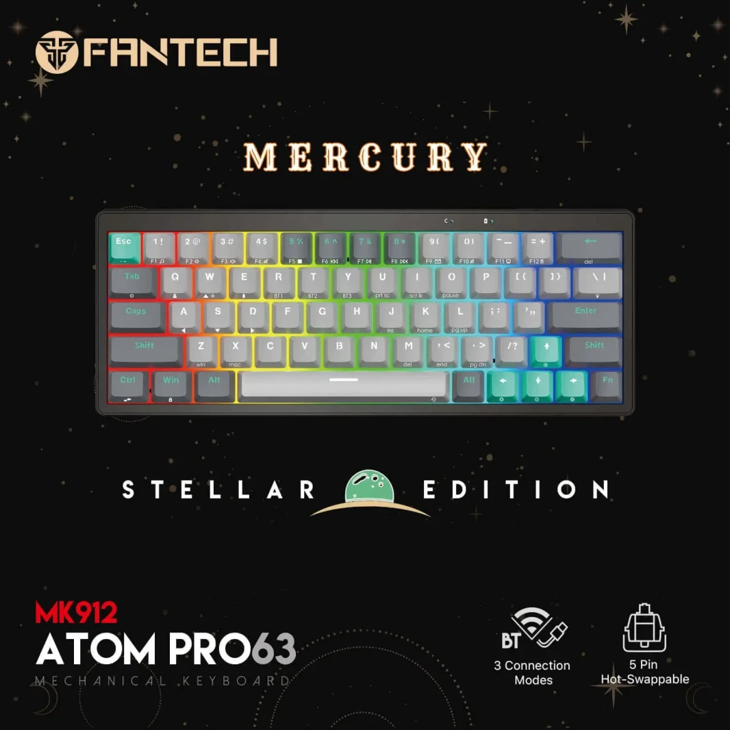 لوحة مفاتيح الألعاب الميكانيكية FANTECH ATOM PRO63 MK912 باللون الأحمر - إصدار STELLAR MERCURY