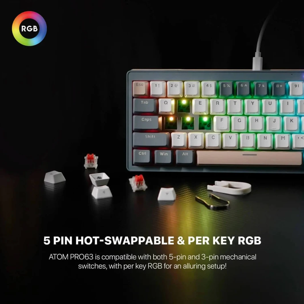 لوحة مفاتيح الألعاب الميكانيكية FANTECH ATOM PRO63 MK912 باللون الأحمر - إصدار STELLAR MERCURY