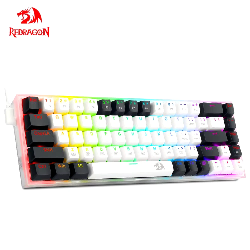 لوحة مفاتيح ألعاب ميكانيكية صغيرة USB RGB من REDRAGON TS68-B مزودة بمفتاح أحمر وأزرق و68 مفتاحًا للكمبيوتر الشخصي والكمبيوتر المحمول