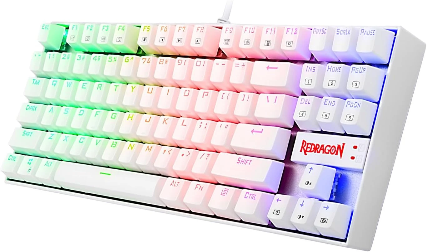 لوحة مفاتيح الألعاب الميكانيكية Redragon K552 مضغوطة بنسبة 60%، 87 مفتاحًا، مفاتيح Cherry MX Blue سلكية، مكافئة للاعبي الكمبيوتر الشخصي بنظام Windows (إضاءة خلفية RGB باللون الأبيض)