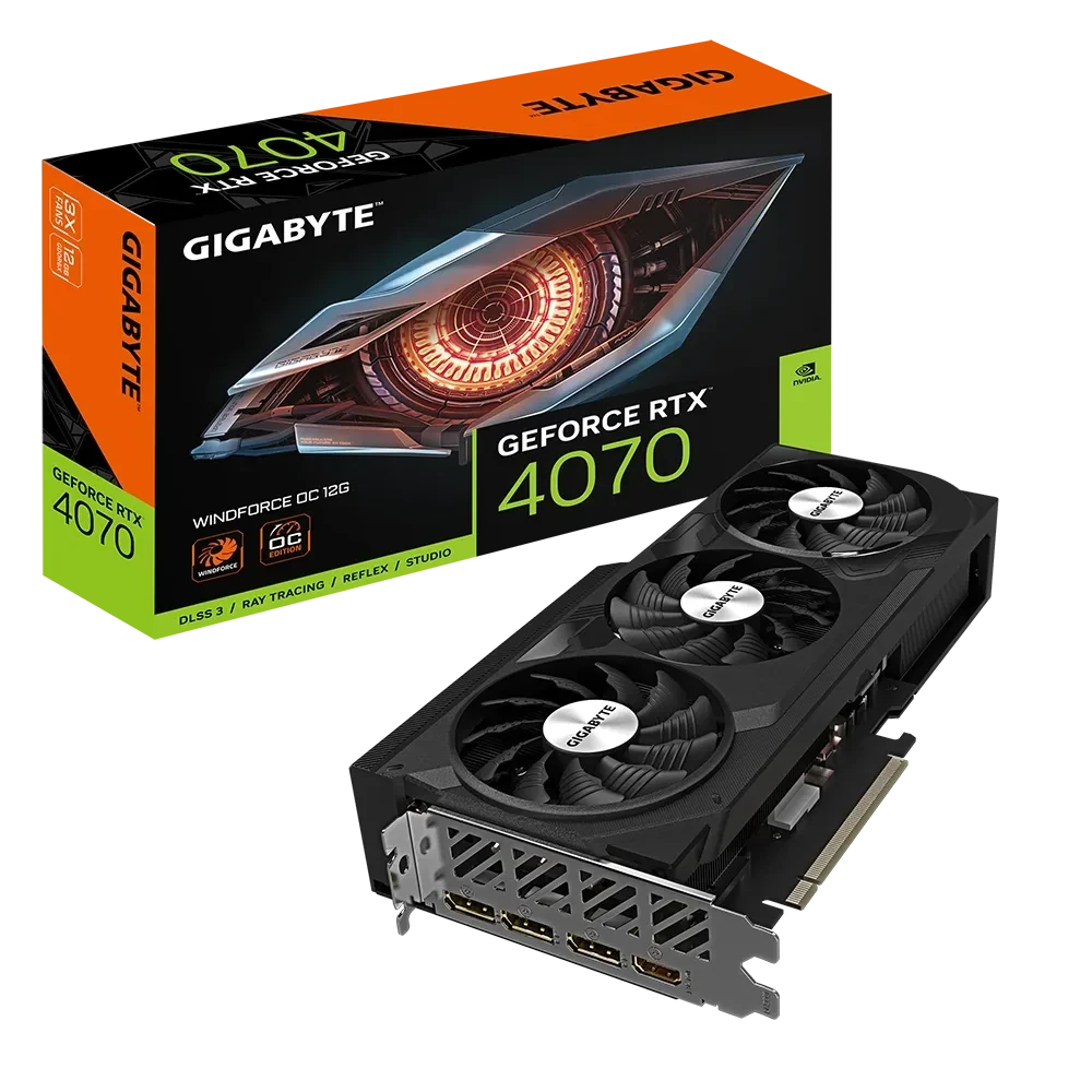 Gigabyte Geforce RTX 4070 WINDFORCE OC 12G, 3X WINDFORCE Fans, DLSS 3.0, Ray Tracing, 12GB 192bit504.2GB/s GDDR6X,  PCI-E 4.0,  HDMI 2.1a/ DP1.4a