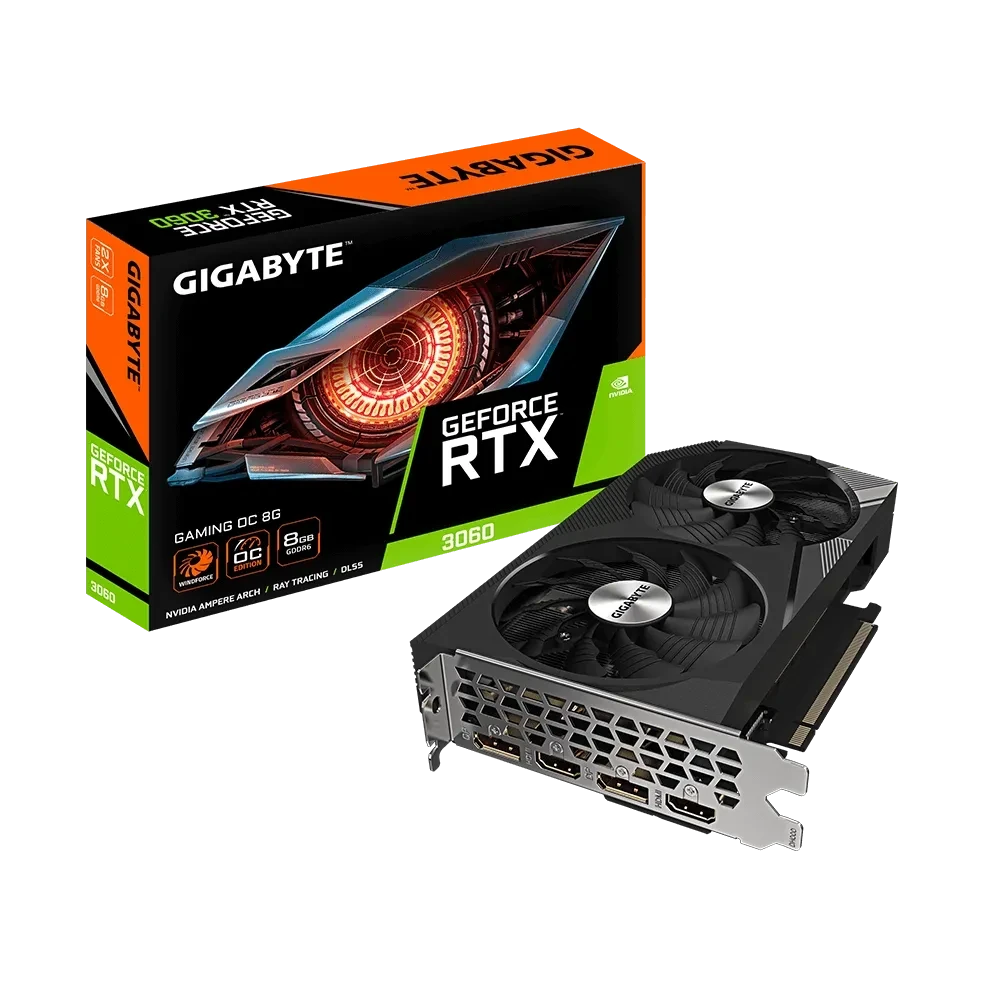 Gigabyte Geforce RTX 3060 Gaming OC 8G (Rev. 2.0) ، 2x Windforce Fans ، DLSS 2.0 ، Ray Tracing ، 8GB 128bit 240GB/ S GDDR6 ، PCI-E 4.0 ، HDMI 2.1/ DP1.4A