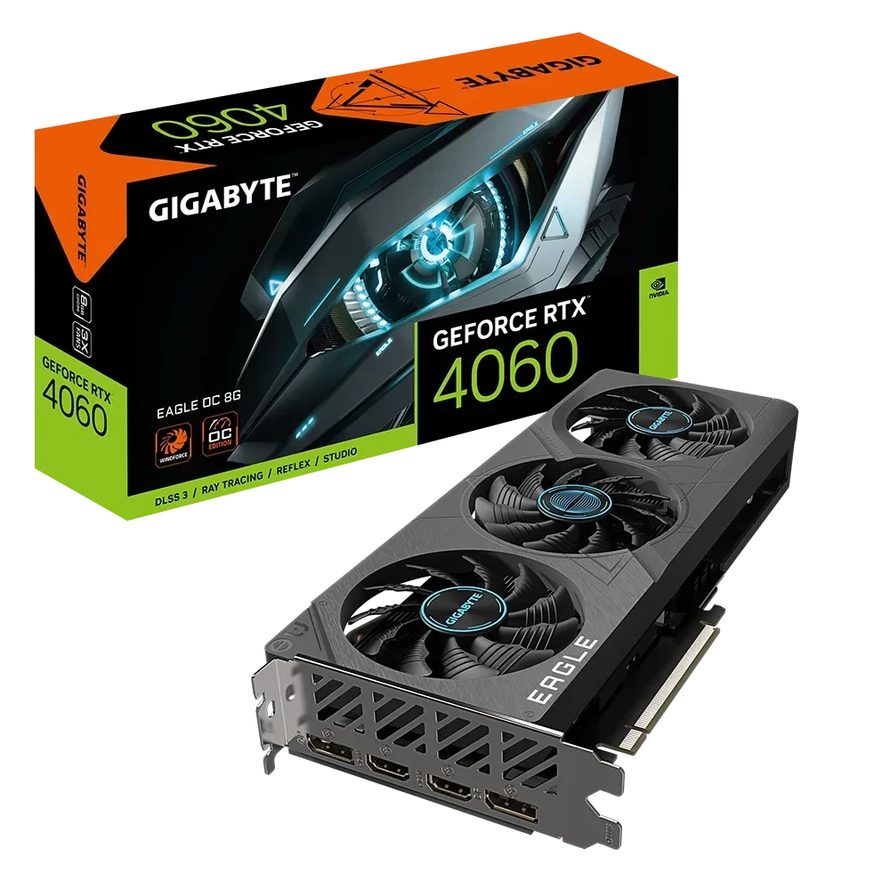 Gigabyte Geforce RTX 4060 EAGLE OC 8G (Rev. 1.0) ، 3x Windforce Fans ، DLSS 3.0 ، Ray Tracing ، 8GB 128bit 272GB/ S GDDR6 ، PCI-E 4.0 ، HDMI 2.1A/ DP1.4A