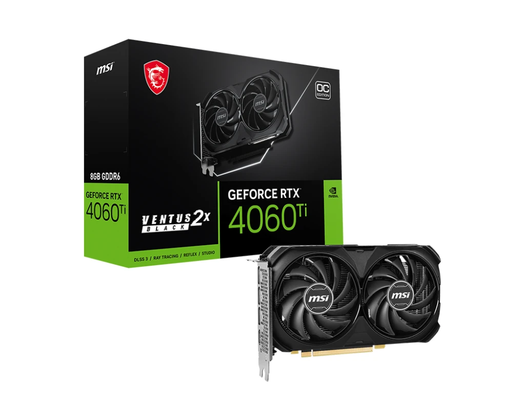 MSI Geforce RTX 4060 TI Ventus 2x Black 8G OC ، مروحة مزدوجة ، DLSS 3.0 ، تتبع الأشعة ، 8GB 128bAT 288GB/ S GDDR6 ، PCI-E 4.0 ، HDMI 2.1A/ DP1.4A