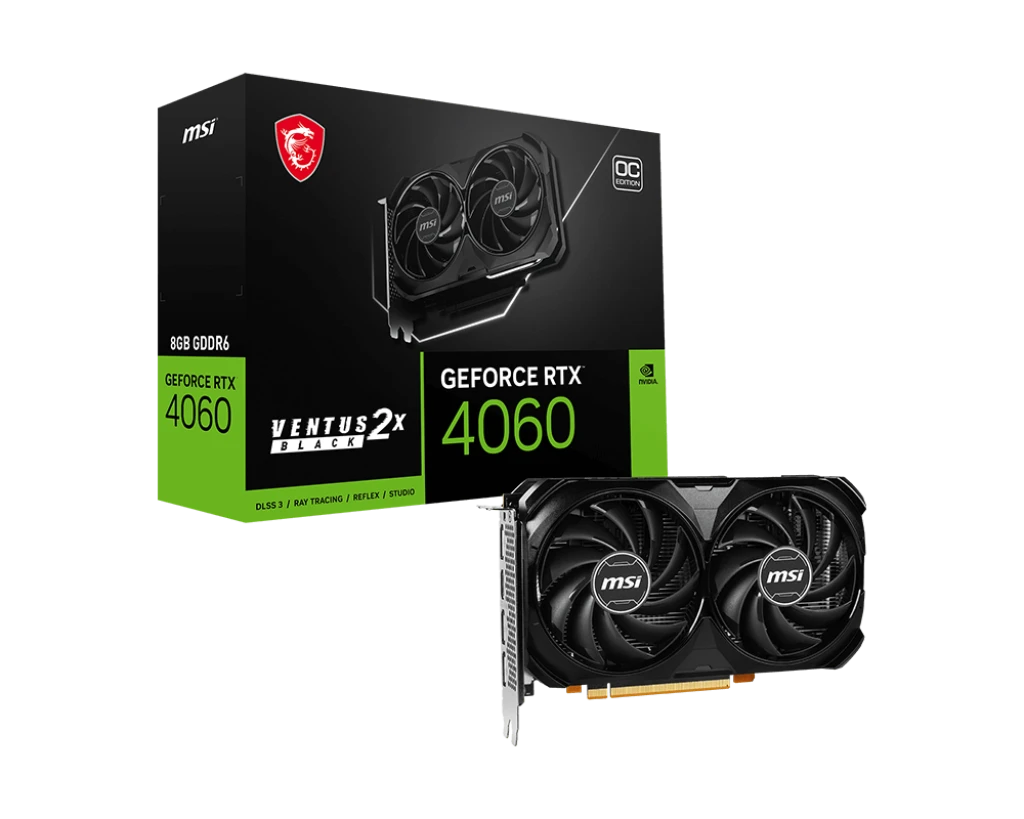 MSI GeForce RTX 4060 Ventus 2x Black 8G OC ، Dual Fan ، DLSS 3.0 ، Ray Tracing ، 8GB 128bit 272GB/ S GDDR6 ، PCI-E 4.0 ، HDMI 2.1A/ DP1.4A