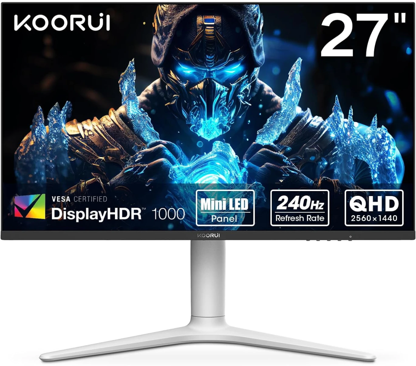 Koorui 27 "240Hz Gaming Monitor ، Mini -LED - QHD (2560 × 1440) ، 1MS ، HDR 1000 ، 100 ٪ SRGB ، ارتفاع قابلة للتعديل ، HDMI/DisplayPort ، أبيض/رمادي ، GN10
