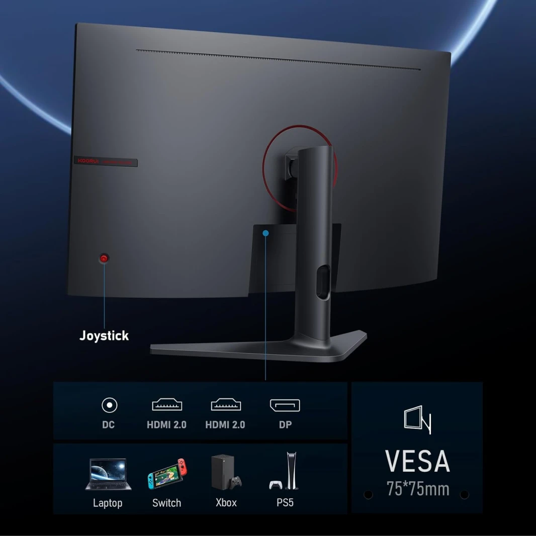 KOORUI 32 inch Curved Gaming Monitor - QHD (2560 x 1440) 2K Display, 170Hz 144Hz Monitor, 1500R Curvature, 1ms, HDR10, Adaptive Sync, Tilt Adjustable, DisplayPort HDMI, Black - GA01