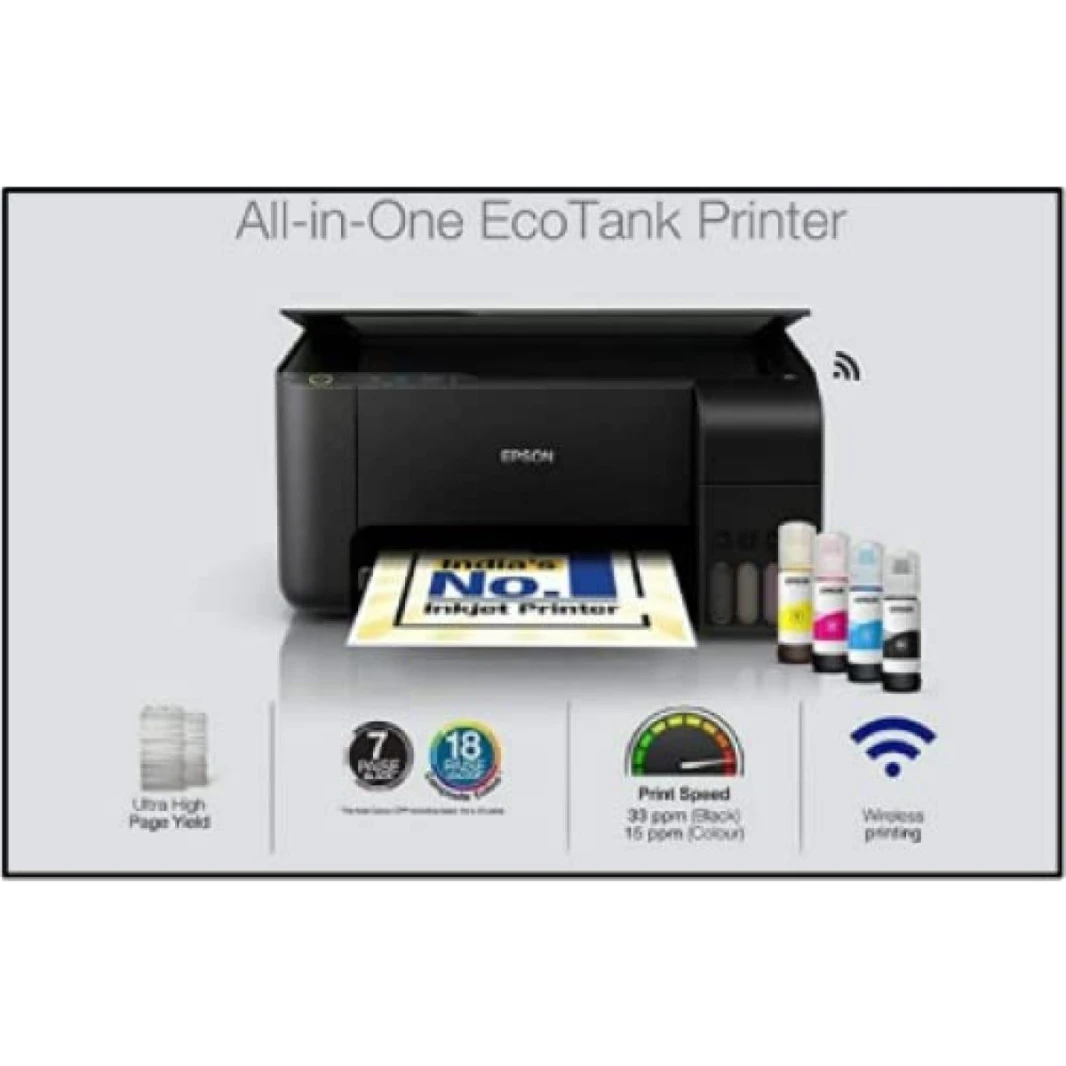 Epson Ecotank L3252 Wi-Fi All-in-One (طباعة ، فحص ، نسخ) طابعات LED لخزان الحبر اللاسلكي تصل إلى 4500 صفحة اللون الأسود و 7،500 صفحة (أسود)