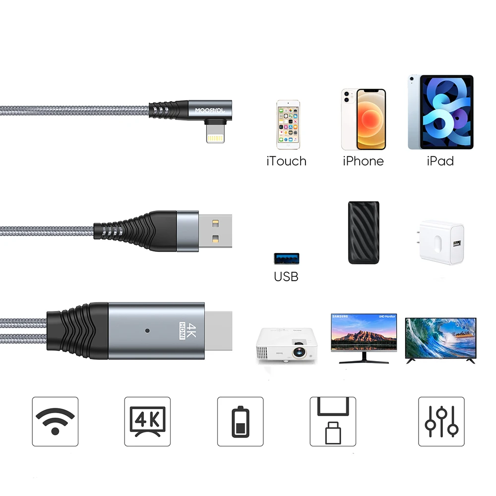 SY-35L1 Lightning to HDMI 4K mirroring cable 3m