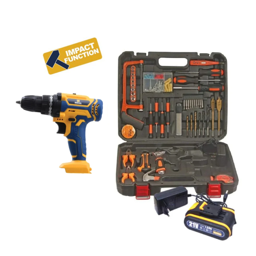 Mega WD-21 Impact Drill 21V مع إكسسوارات 50pcs