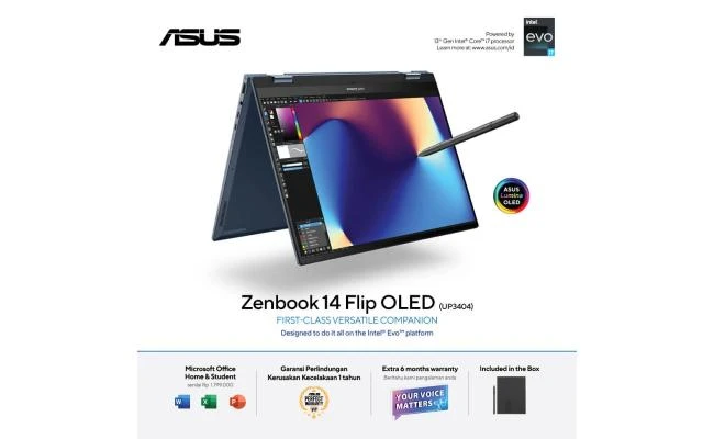 ASUS Zenbook 14 Flip OLED, 14.0" Touch 2.8K 90Hz Laptop, 13th Gen Intel Core i7-1360P Processor, Intel Iris Xe Integrated Graphics, 16GB LPDDR5 RAM, 1TB M.2 PCIe NVMe, Windows 11 Home - Ponder Blue w/